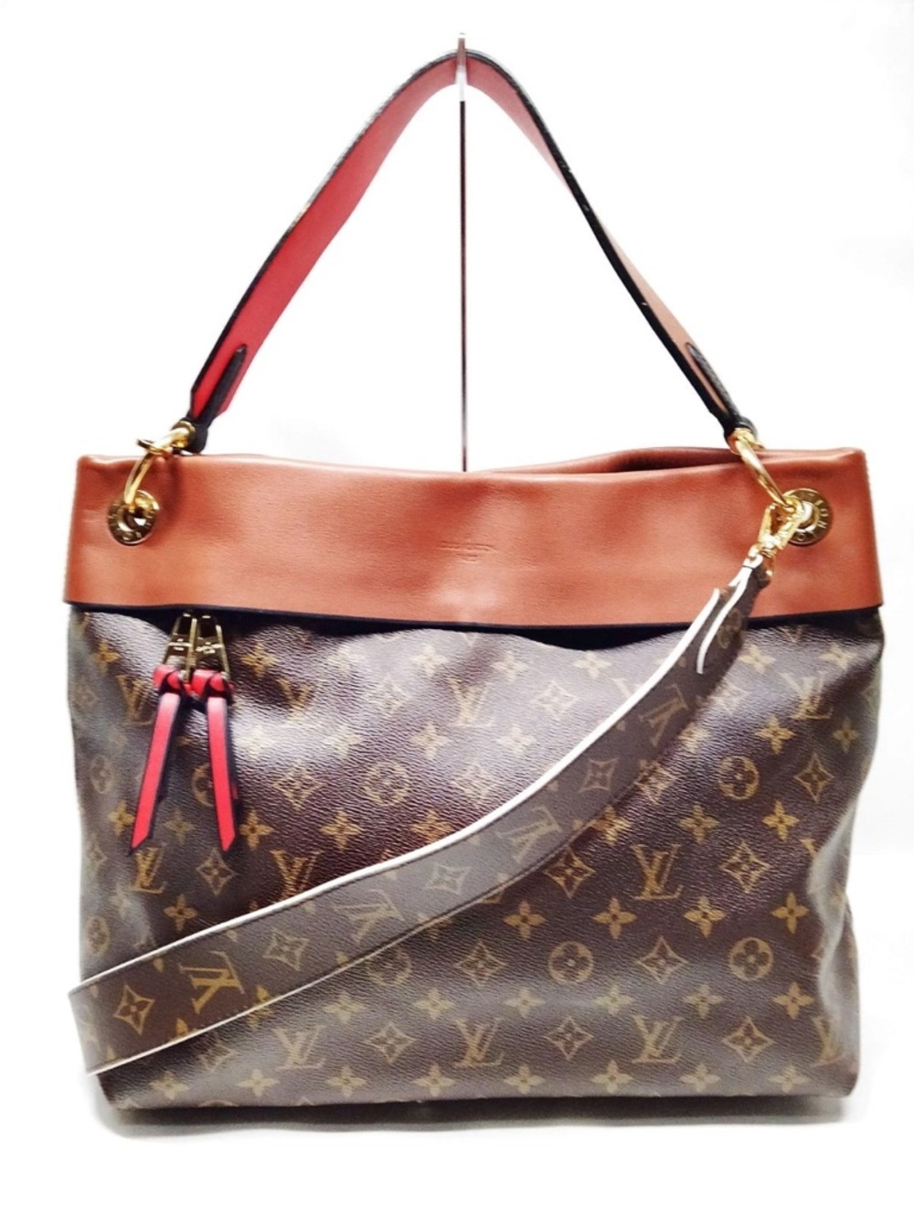 Louis Vuitton Monogram Canvas Hobo Bag Leather Trim Shoulder Crossbody